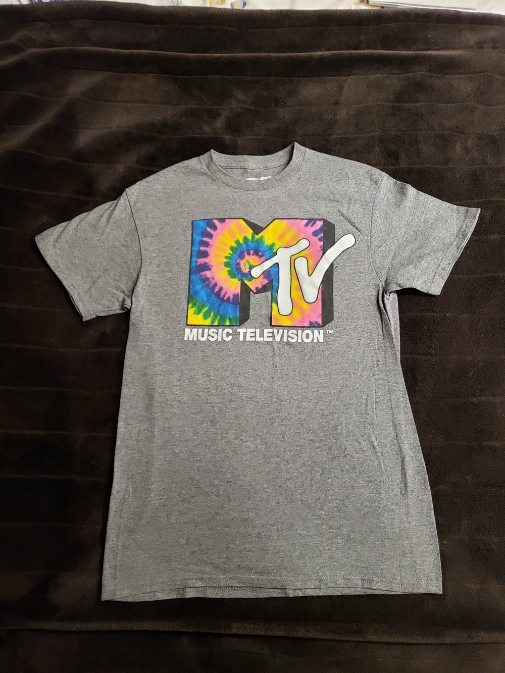 MTV Gray T‑Shirt with Multicolor Tie‑Dye Logo - Size S - NEW